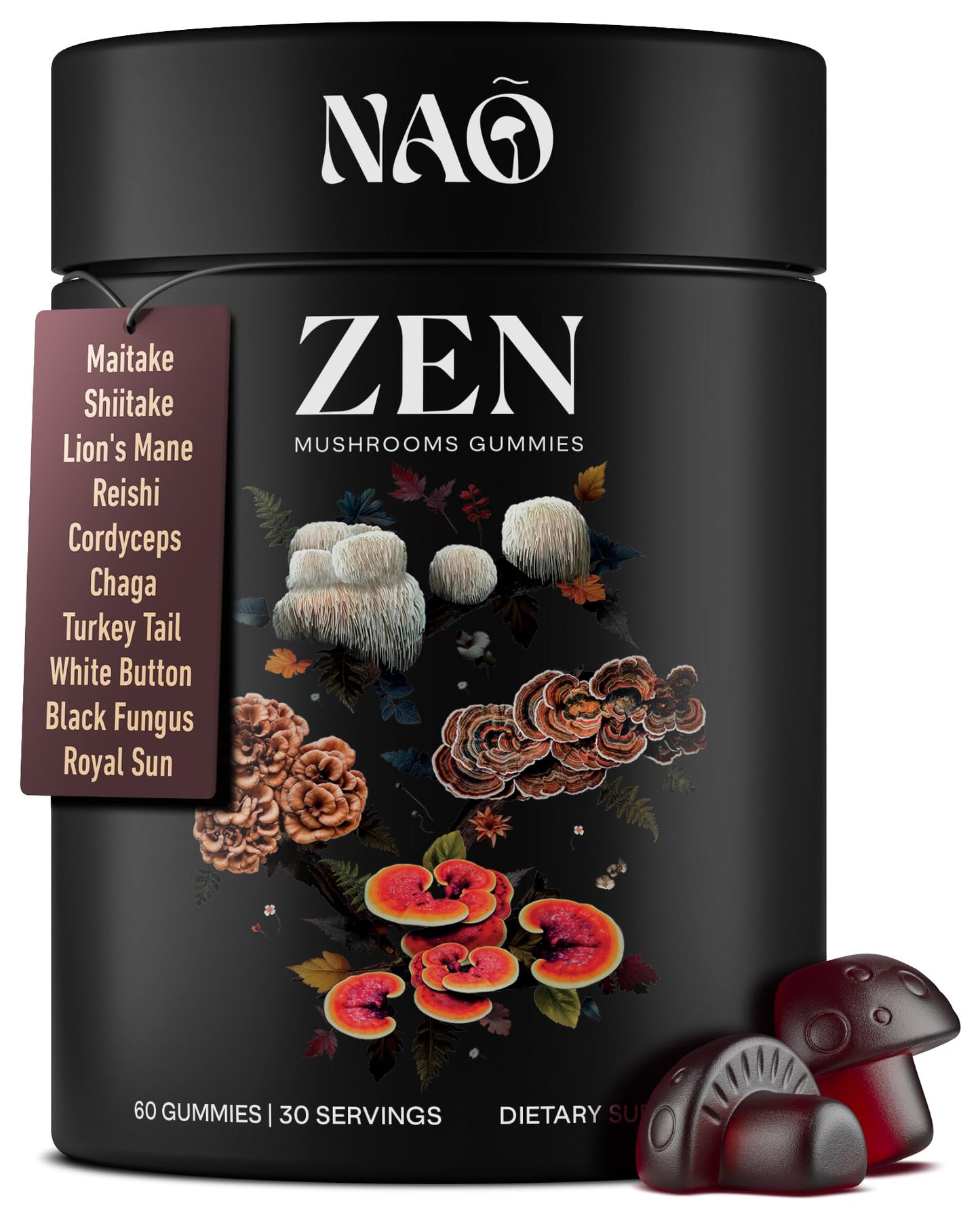 NAO Made in USA 10-in-1 Mushroom Gummies Nootropic – Brain, Immune & Energy Support (Non-GMO, Vegan)