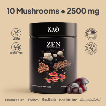 NAO Made in USA 10-in-1 Mushroom Gummies Nootropic – Brain, Immune & Energy Support (Non-GMO, Vegan)