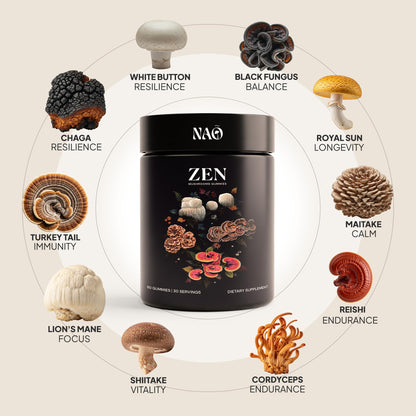 NAO Made in USA 10-in-1 Mushroom Gummies Nootropic – Brain, Immune & Energy Support (Non-GMO, Vegan)