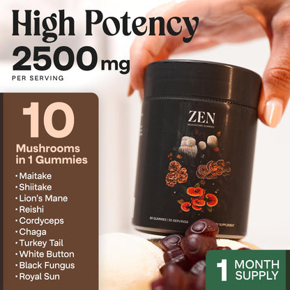 NAO Made in USA 10-in-1 Mushroom Gummies Nootropic – Brain, Immune & Energy Support (Non-GMO, Vegan)