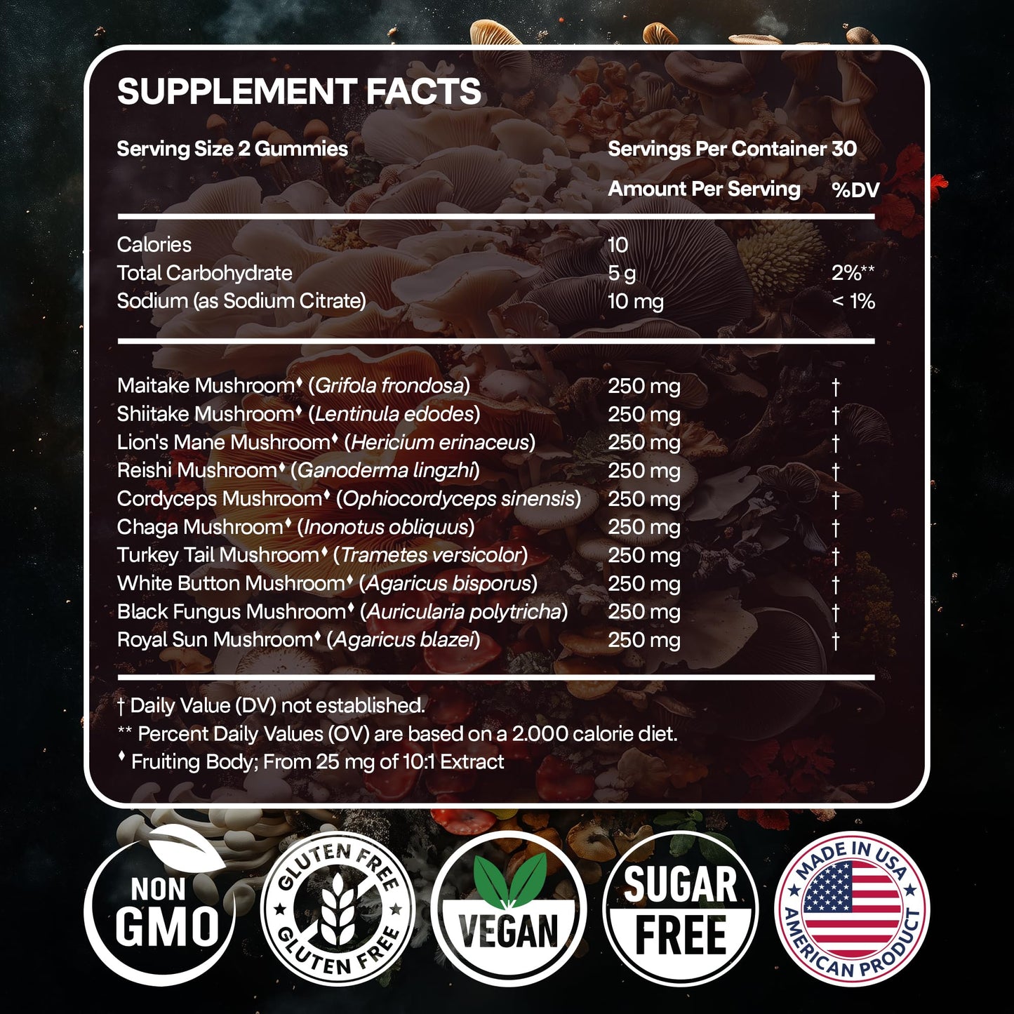 NAO Made in USA 10-in-1 Mushroom Gummies Nootropic – Brain, Immune & Energy Support (Non-GMO, Vegan)