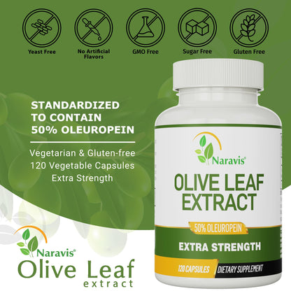 Naravis Olive Leaf Extract – 50% Oleuropein – Immune Support – 120 Capsules (4-Month Supply)
