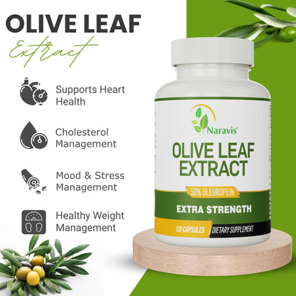 Naravis Olive Leaf Extract – 50% Oleuropein – Immune Support – 120 Capsules (4-Month Supply)