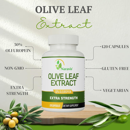 Naravis Olive Leaf Extract – 50% Oleuropein – Immune Support – 120 Capsules (4-Month Supply)