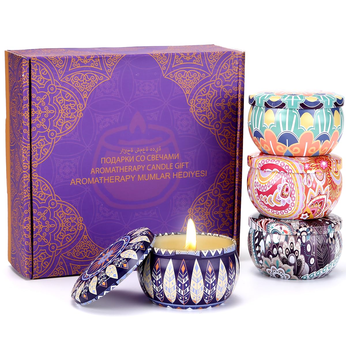 Naruning 4 Pack Aromatherapy Candles – Long-Lasting Soy Wax, Lavender & White Peach, Lemon & Milk Vanilla