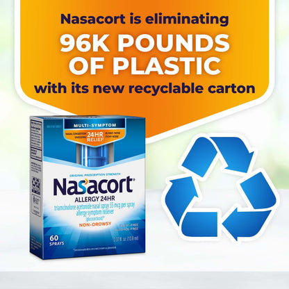 Nasacort 24HR Allergy Nasal Spray for Adults – Non-Drowsy, Alcohol-Free (60 Sprays)