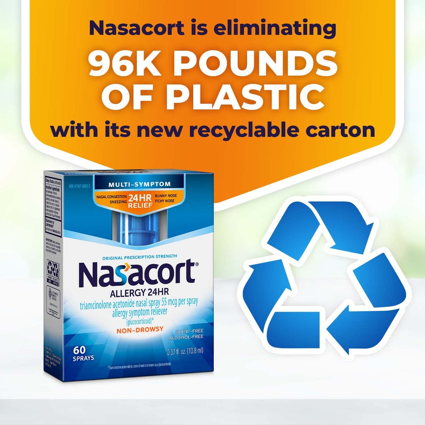 Nasacort 24HR Allergy Nasal Spray for Adults – Non-Drowsy, Alcohol-Free (60 Sprays)