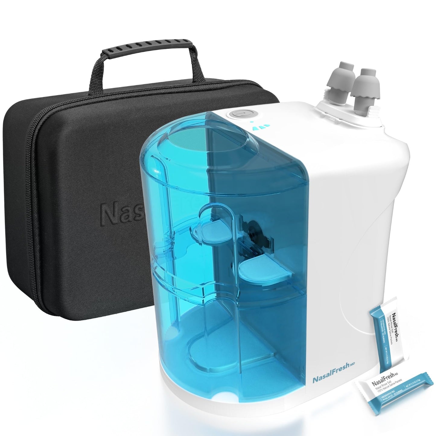 NASALFRESH MD Premium Bundle Dual Powered Nasal Irrigation System | USB Rechargeable, 60 Saline Packets