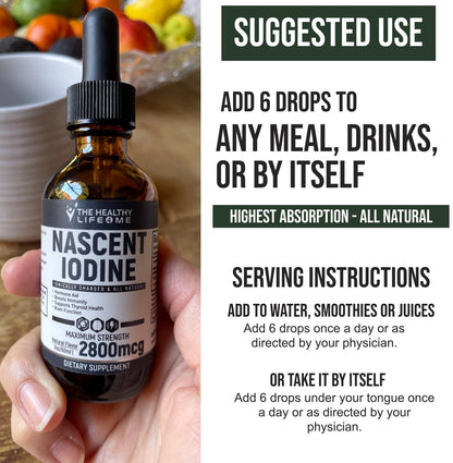 Nascent Iodine Supplement | 2800mcg | Potassium Iodide | Iodine Drops | 100% Vegan | Clear Color | Large 2oz