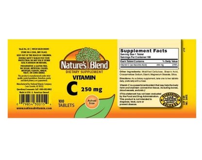 NAT B VIT C TB 250MG 100 | Nature's Blend Vitamin C 250 mg Tablets
