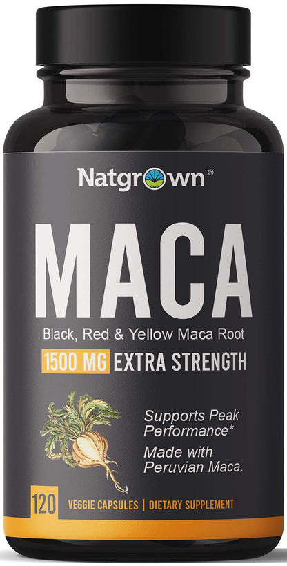 Natgrown Organic Maca Root 1500 mg Capsules – Vegan, Peru Red/Yellow/Black Maca