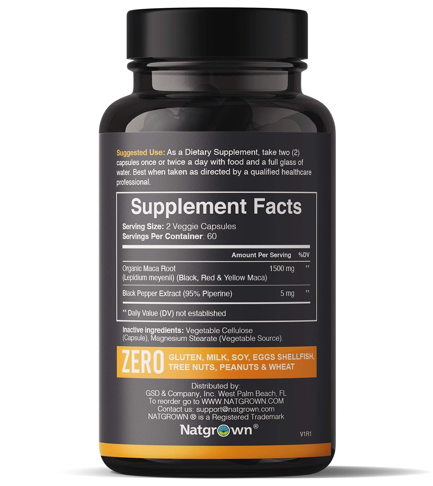 Natgrown Organic Maca Root 1500 mg Capsules – Vegan, Peru Red/Yellow/Black Maca