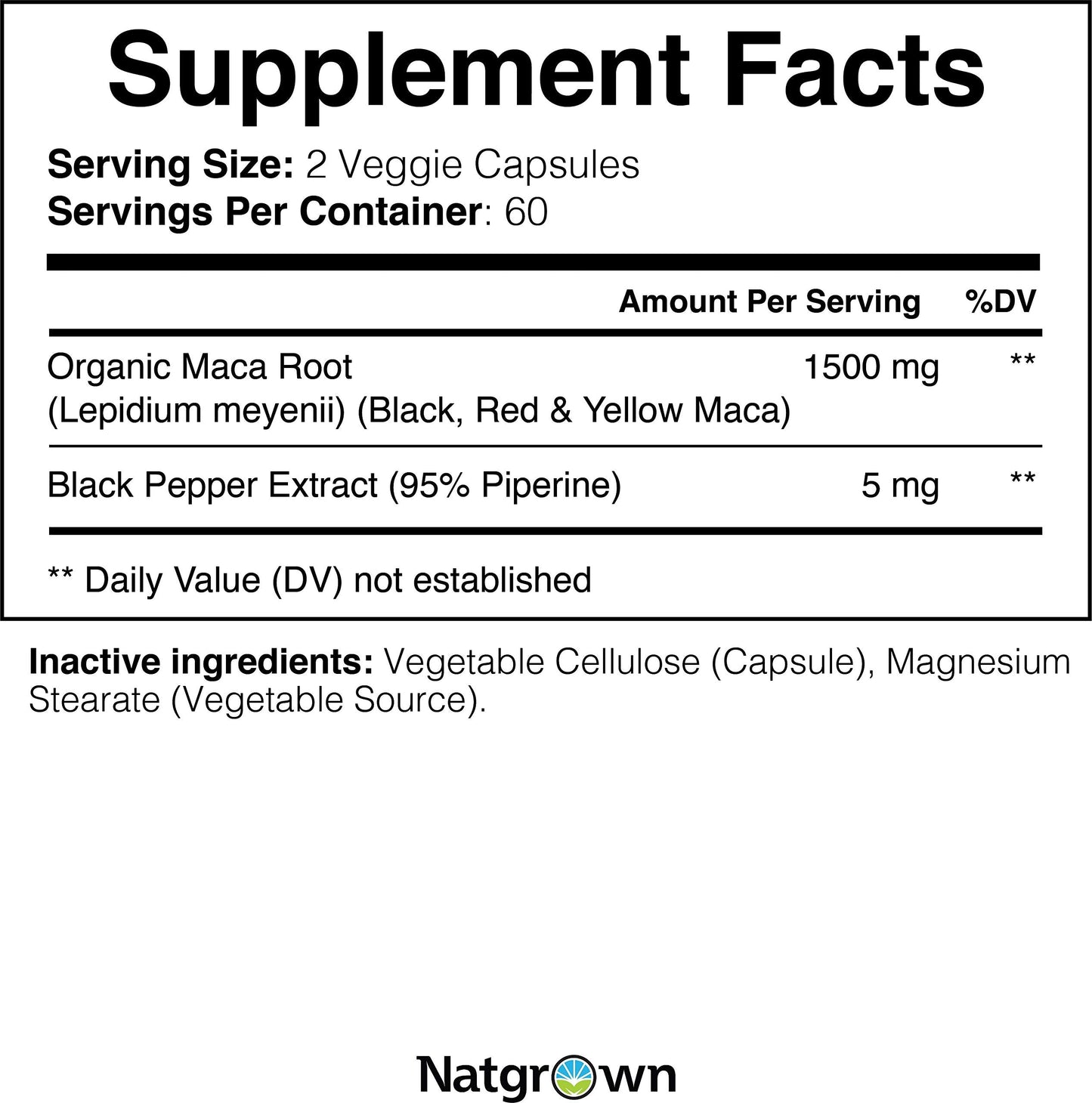 Natgrown Organic Maca Root 1500 mg Capsules – Vegan, Peru Red/Yellow/Black Maca