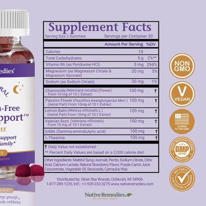 Native Remedies Melatonin-Free Sleep Gummies – Sugar-Free Herbal Sleep Aid for Adults (GABA, Magnesium, L-Theanine & Valerian) – 60 Gummies
