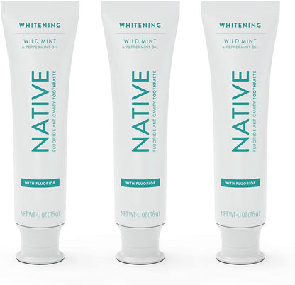 Native Fluoride Toothpaste – Wild Mint (4.1 oz), 3 Count | Naturally Derived Cleaners