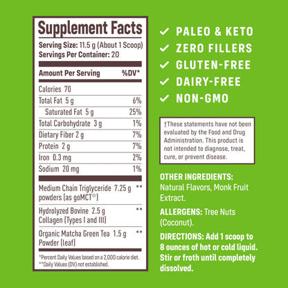 NativePath Collagen Peptides – Hydrolyzed Type I & III Collagen | Keto & Paleo, Grass-Fed, Matcha Latte 230g
