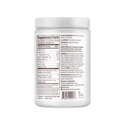NativePath Collagen Peptides – Hydrolyzed Type I & III Collagen | Keto & Paleo, Grass-Fed, Matcha Latte 230g