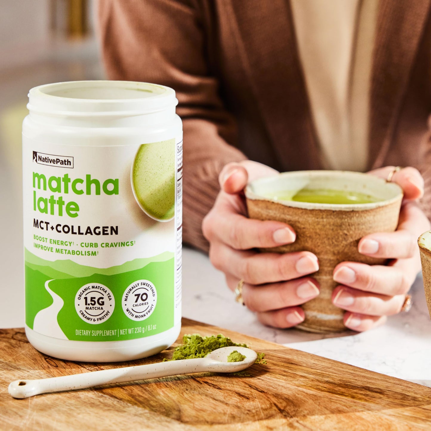 NativePath Collagen Peptides – Hydrolyzed Type I & III Collagen | Keto & Paleo, Grass-Fed, Matcha Latte 230g