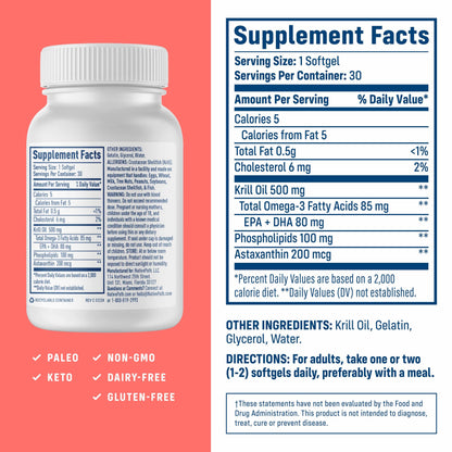 NativePath Krill Oil 500mg + Astaxanthin 200mcg | Phospholipid Omega-3 EPA/DHA, 30 Softgels
