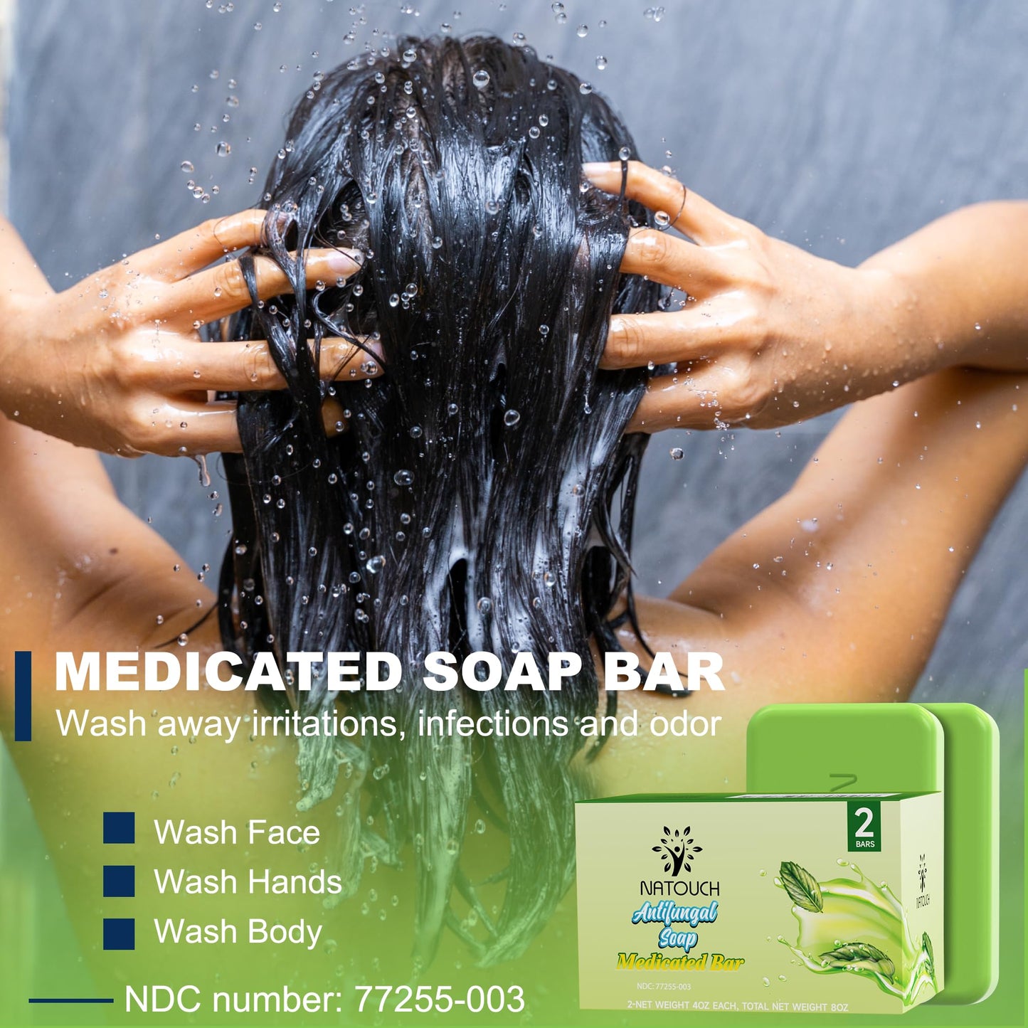 Natouch Antifungal Medicated Soap Bar – 2 Pack with Tea Tree, Eucalyptus & Lavender Oils