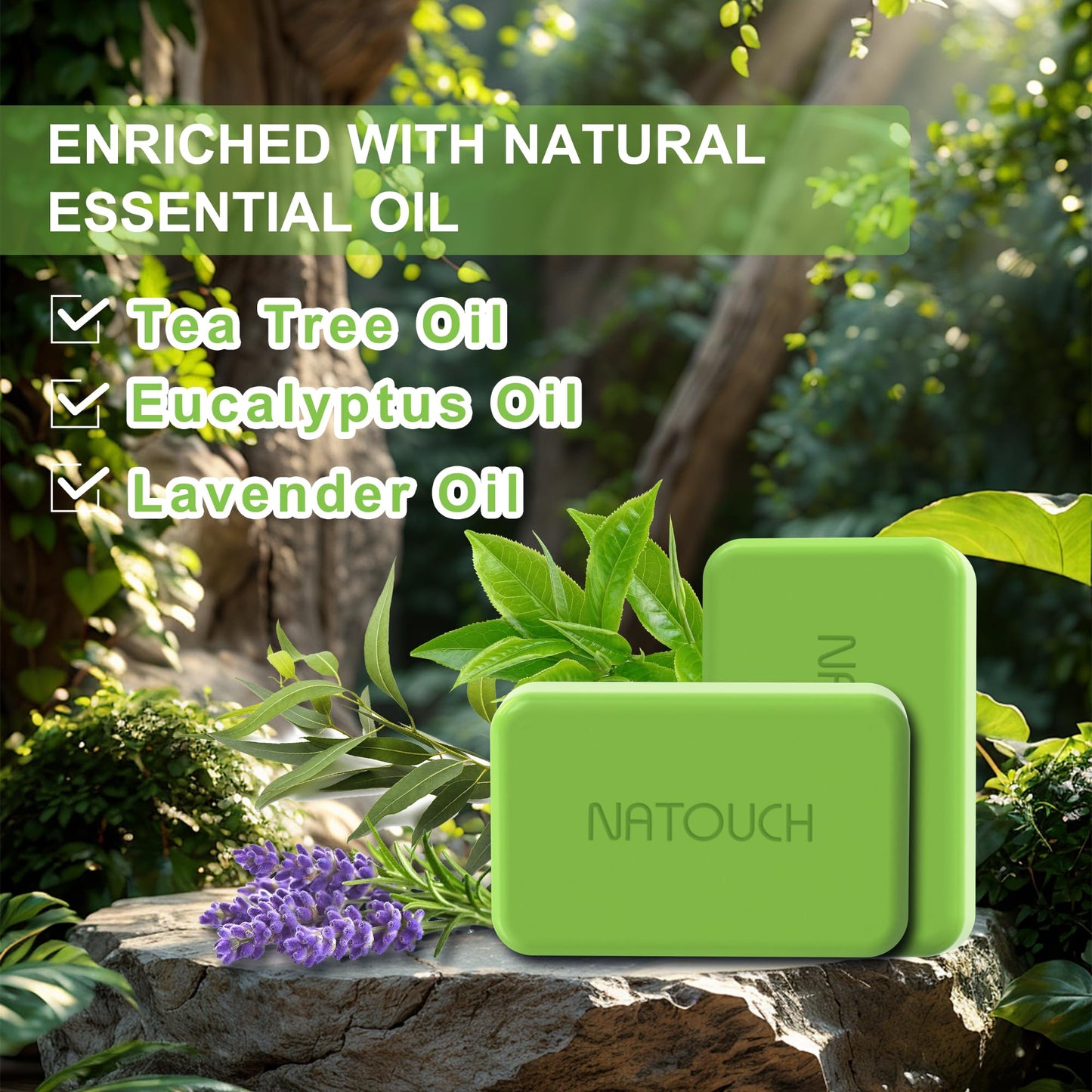 Natouch Antifungal Medicated Soap Bar – 2 Pack with Tea Tree, Eucalyptus & Lavender Oils