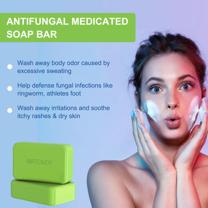 Natouch Antifungal Medicated Soap Bar – 2 Pack with Tea Tree, Eucalyptus & Lavender Oils