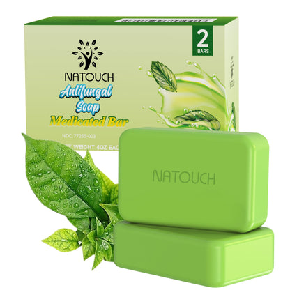 Natouch Antifungal Medicated Soap Bar – 2 Pack with Tea Tree, Eucalyptus & Lavender Oils