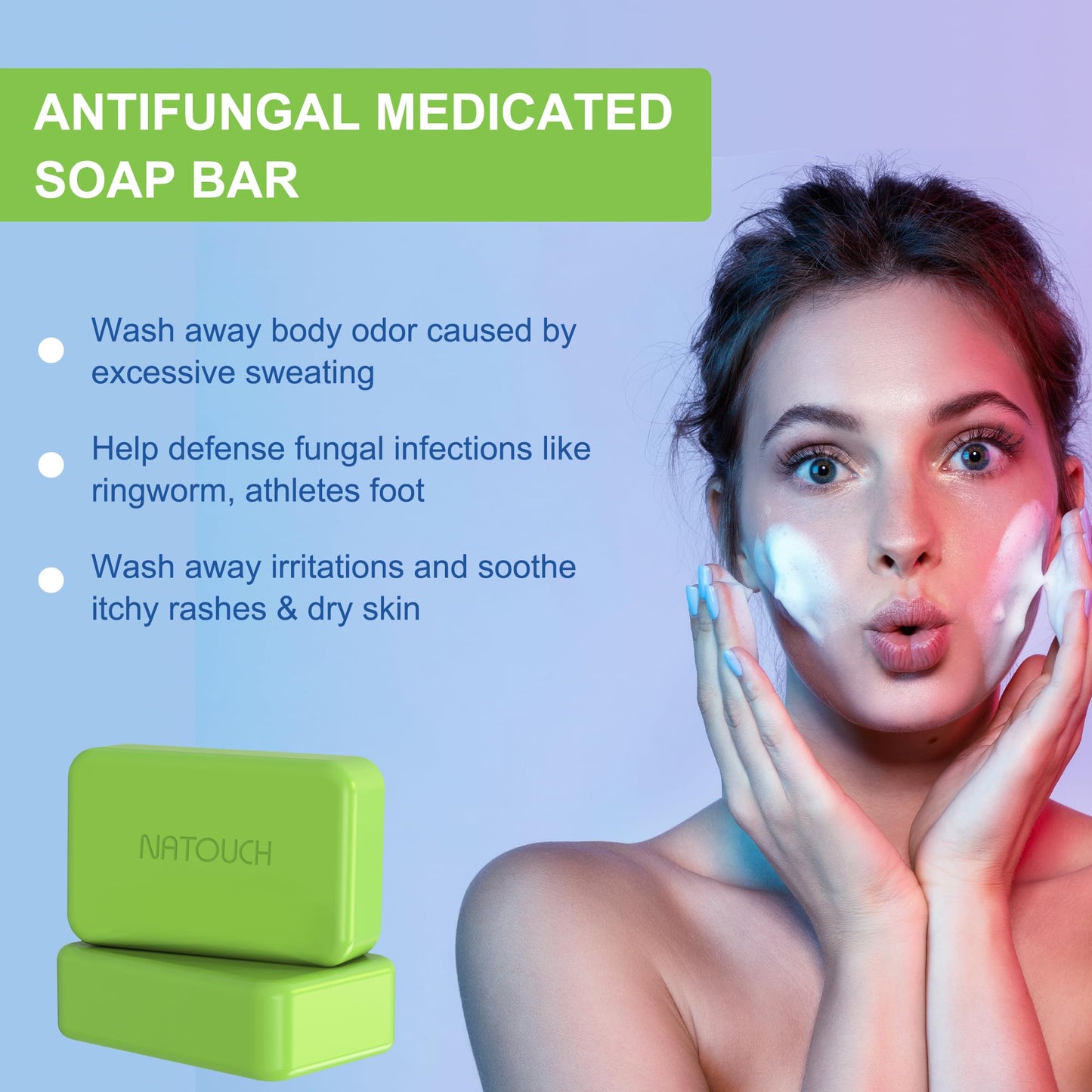 Natouch Antifungal Medicated Soap Bar – 2 Pack with Tea Tree, Eucalyptus & Lavender Oils
