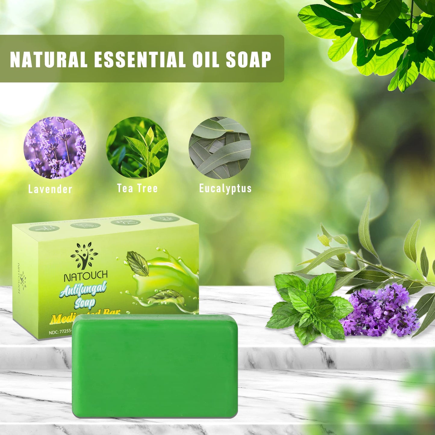 Natouch Antifungal Medicated Soap Bar with Tea Tree, Eucalyptus & Lavender