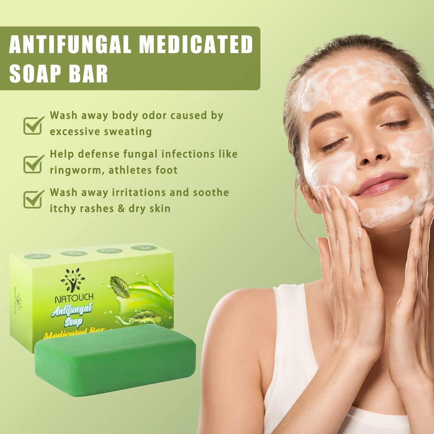 Natouch Antifungal Medicated Soap Bar with Tea Tree, Eucalyptus & Lavender