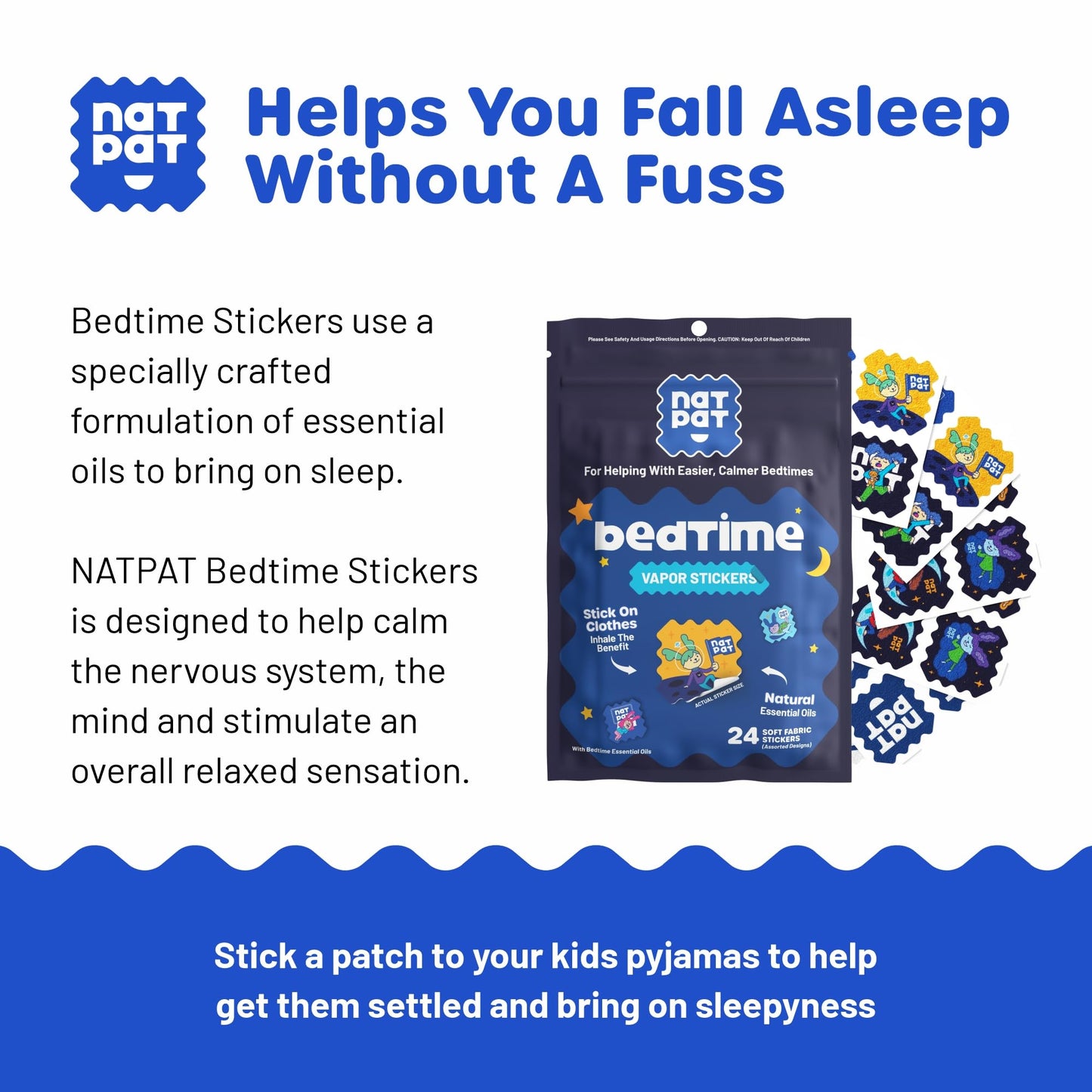 NATPAT Sleepy Patch Bed Time Stickers for Kids – Non-Toxic, Melatonin-Free (24 Pack)