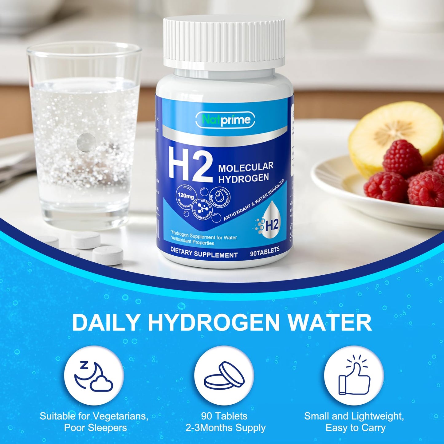 Natprime Hydrogen Water Tablets - 12 PPM H2 with Magnesium (90 Count)