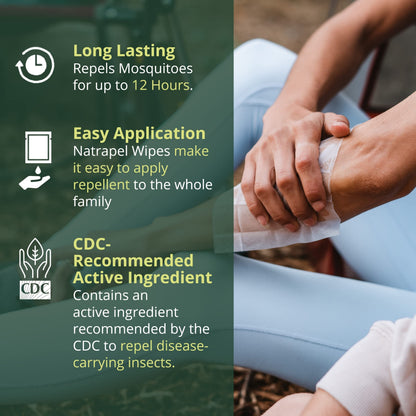Natrapel Tick & Insect Repellent Wipes – 20% Picaridin, Up to 12 Hours, 3 Pack