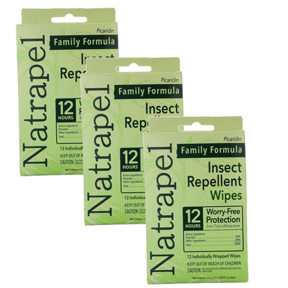 Natrapel Tick & Insect Repellent Wipes – 20% Picaridin, Up to 12 Hours, 3 Pack