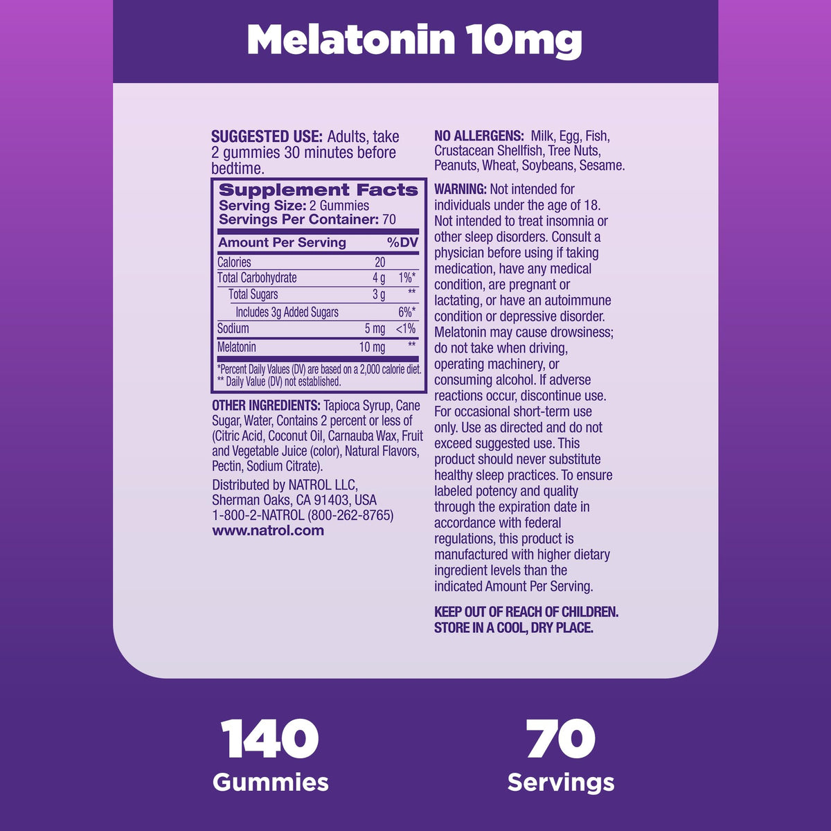 Natrol 10 mg Melatonin Gummies – Sleep Support for Adults, 140 Strawberry Gummies, 70-Day Supply