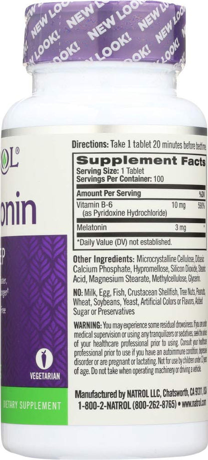 Natrol Melatonin 3 mg Time Release Sleep Tablets, Vitamin B6 — 4-Pack (100 ea)