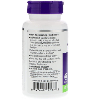 Natrol Melatonin Time Release 5mg Tablets 100 ea (Pack of 4) - Sleep Aid