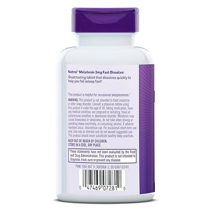 Natrol Melatonin 3mg Strawberry Fast-Dissolve Tablets – 150 Count, Sleep Support