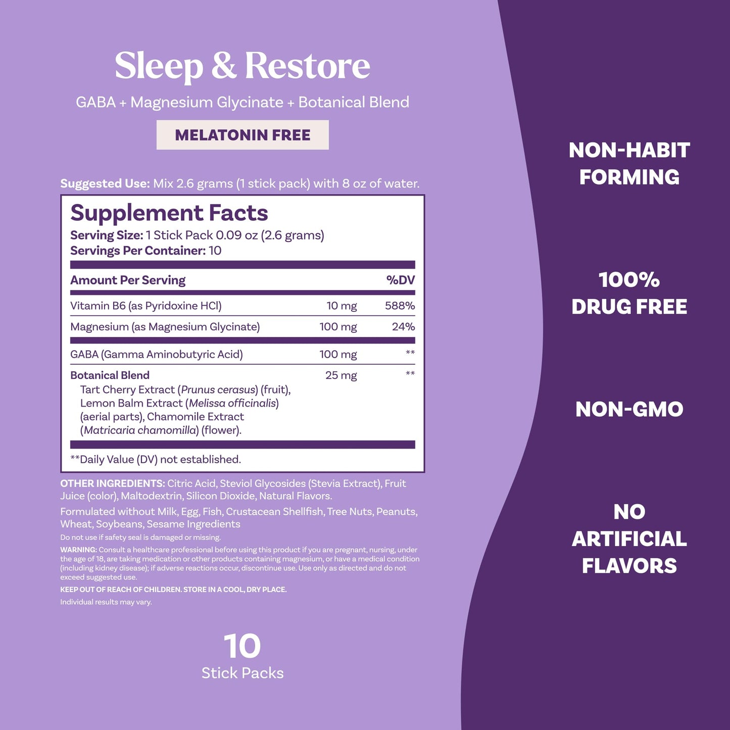 Natrol Sleep + Restore Calming Drink Mix with Magnesium Glycinate, GABA, Lemon Chamomile – 10 Stick Packs