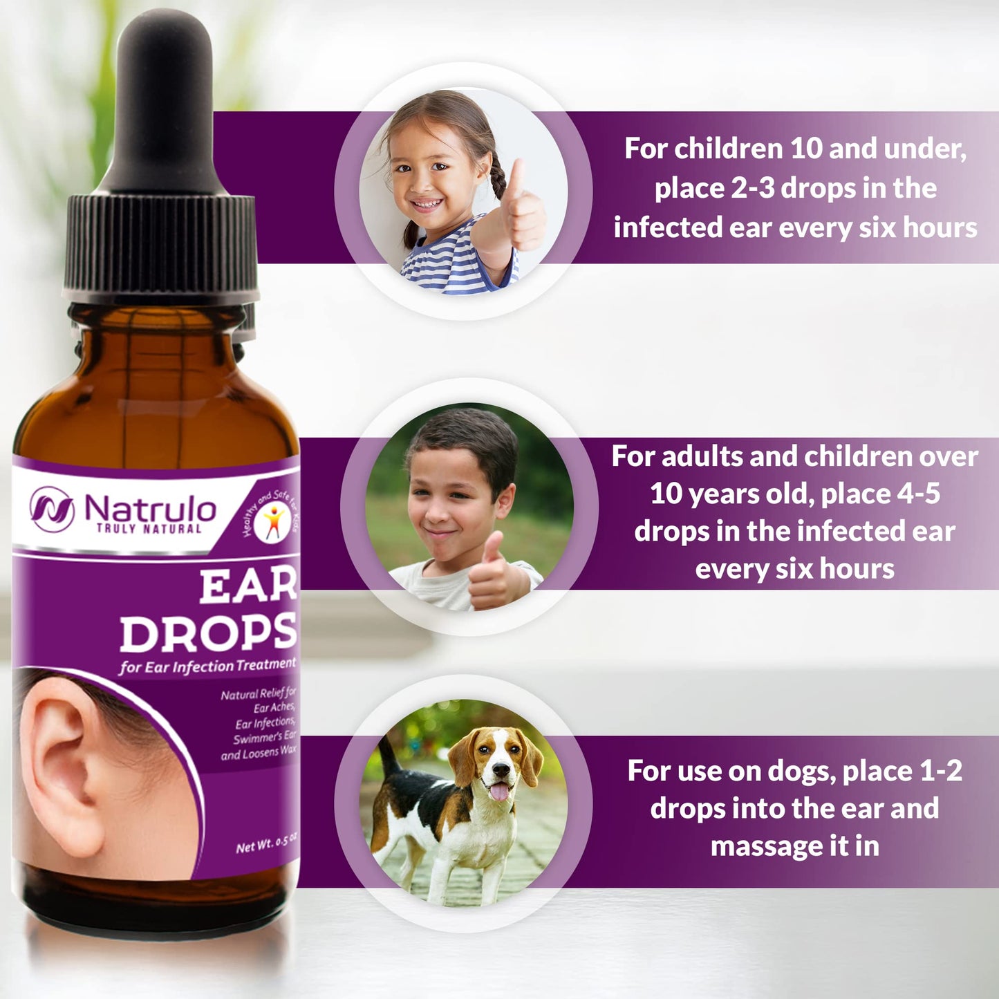 Natrulo Natural Ear Drops for Ear Health – Safe for Adults, Kids, Babies & Pets | Made in USA
