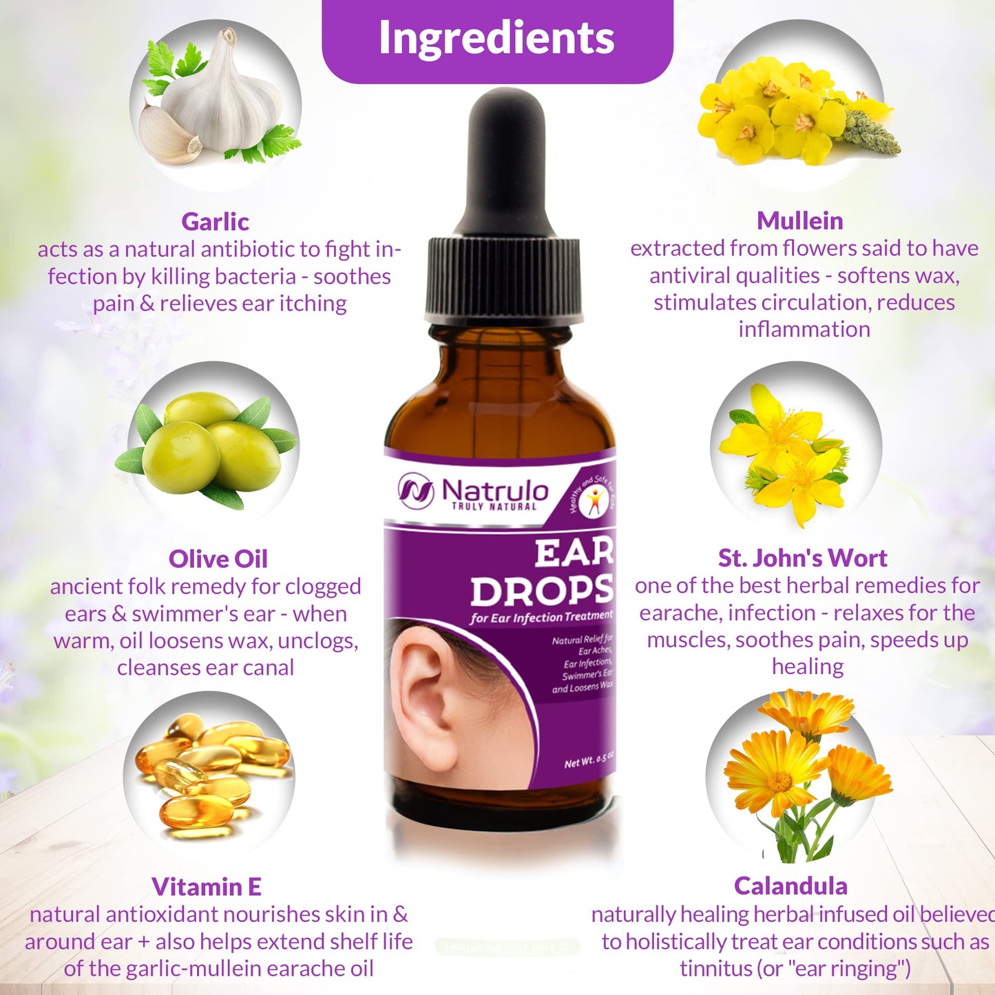 Natrulo Natural Ear Drops for Ear Health – Safe for Adults, Kids, Babies & Pets | Made in USA