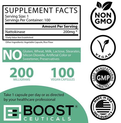 Nattokinase 4000 FU 200mg - Vegan No Stearates Gluten Free - Pure Natural Blood Thinner & Blood Flow Supplement - 100 Capsules / 100 Days Supply