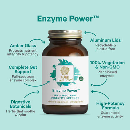 PURE SYNERGY Enzyme Power | Digestive Enzyme Supplement with Nattokinase, Bromelain & Serrapeptase | 90 Capsules