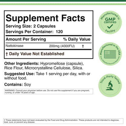 Nattokinase 4,000 FU – 240 Capsules | Cardiovascular Support | Double Wood