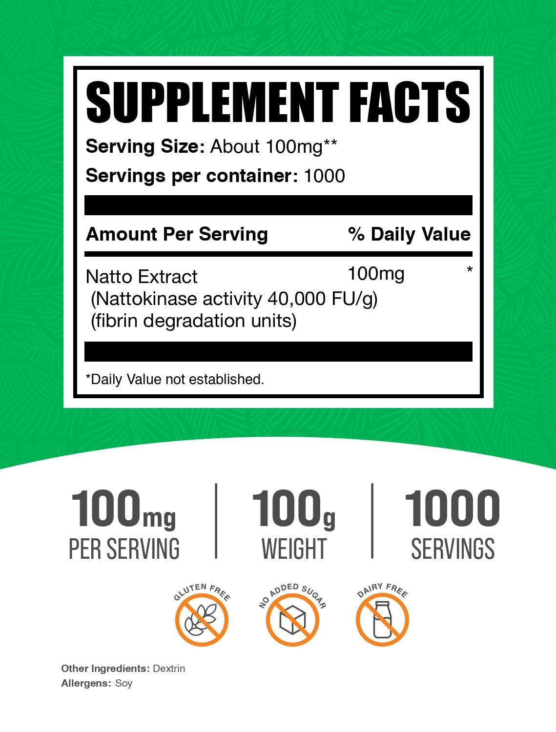 BulkSupplements Nattokinase Powder - Natto Powder, 4000 FU, 100 mg/Serving, 100 g