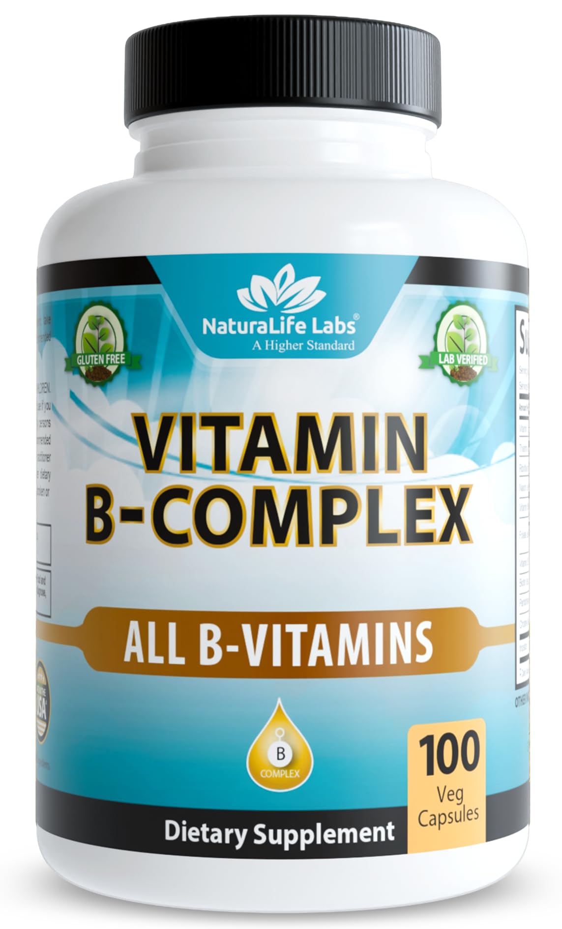 NaturaLife Labs Vitamin B-Complex with Vitamin C & Folic Acid | 100 Capsules