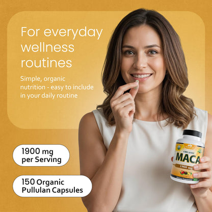 NaturaLife Labs Organic Maca Root – Black, Red & Yellow | 1900 mg per Serving | 150 Capsules | Vegan