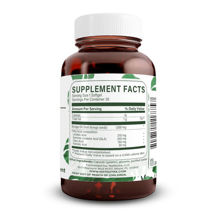 Natural Borage Oil Supplement with GLA – Supports Skin, Nerve & Joint Health (30 Soft Gels)