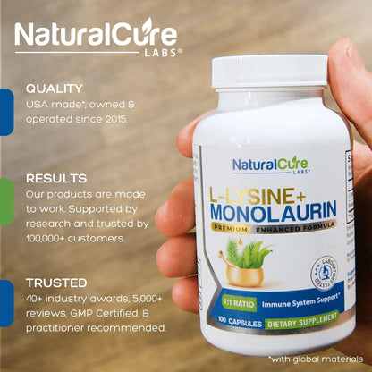 Natural Cure Labs L-Lysine + Monolaurin 600mg 1:1 – 100 Capsules