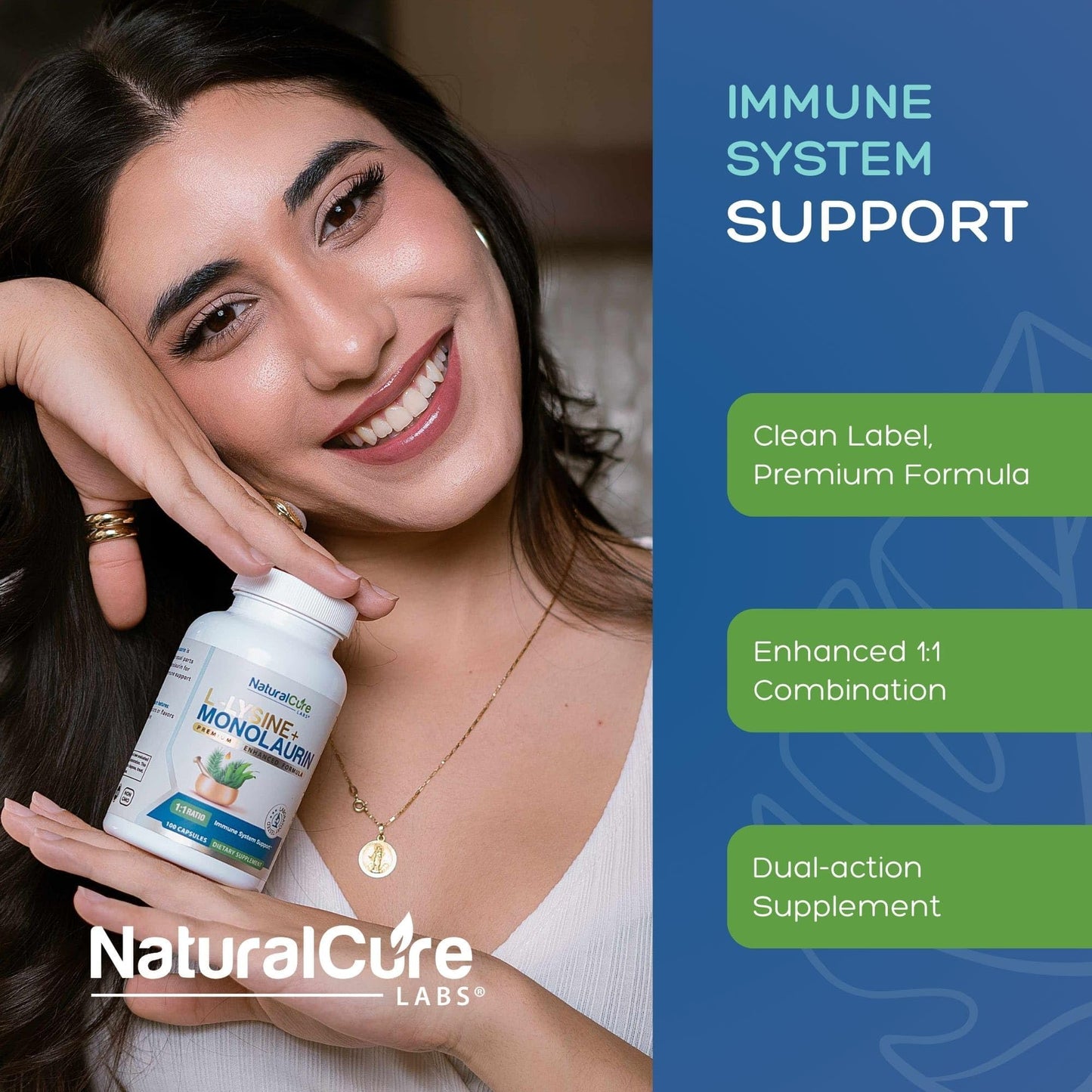 Natural Cure Labs L-Lysine + Monolaurin 600mg 1:1 – 100 Capsules